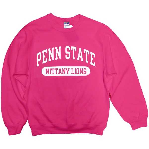 pink crew neck sweatshirt with arched Penn State above Nittany Lions